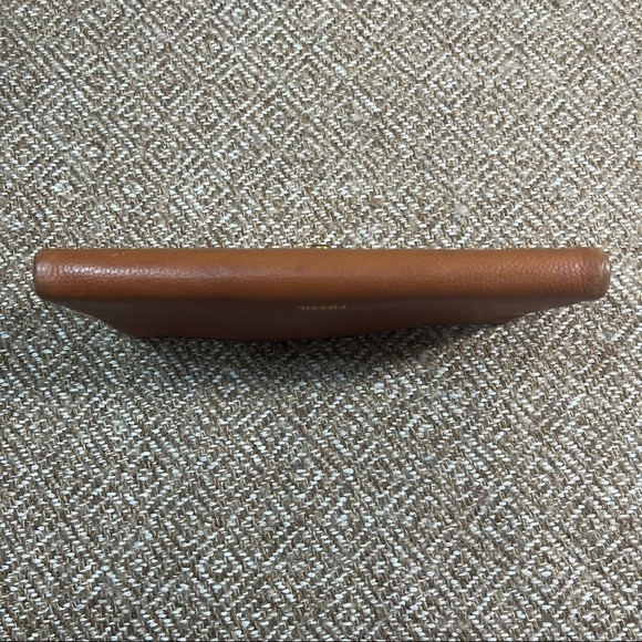 Fossil Lainie Brown Crossgrain Leather Organizer Credit Card Flap Snap Clutch - Picture 7 of 8